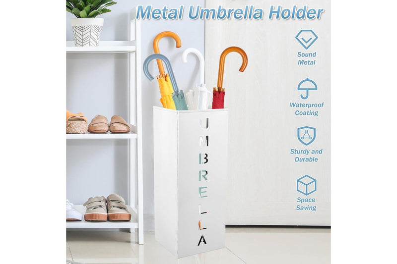 Metal Umbrella Stand 16.5x6.3x6.3 Square Free Standing White