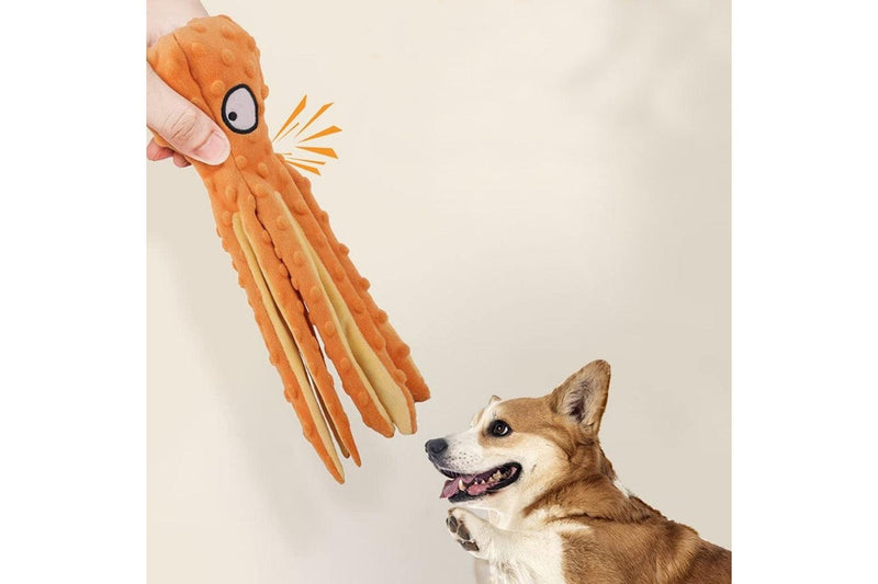 FancyGrab Dog Chew Toys Dog Squeaky Toys Octopus Squeaky Toys For Puppy Orange