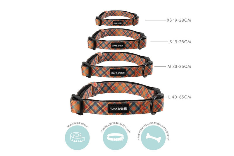 Frank Barker Adjustable 19-28cm Plaid Dog Collar Neck Strap w Clasp XS Orange