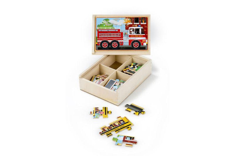 Melissa & Doug: Wooden Jigsaw Puzzles in a Box - Vehicles