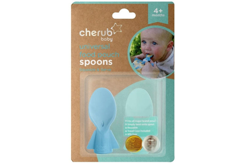 Cherub Baby: Universal Food Pouch Spoon - Blue/Green (2 Pack)