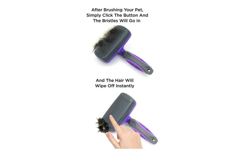 Self-Cleaning Retractable Hair Brush - For Cats & Dogs (Purple)