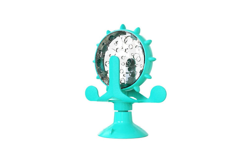 Interactive Pet Treats Dispenser Toy 360 Degrees Rotating Windmill Toy Slow Dog Cat Feeder Blue