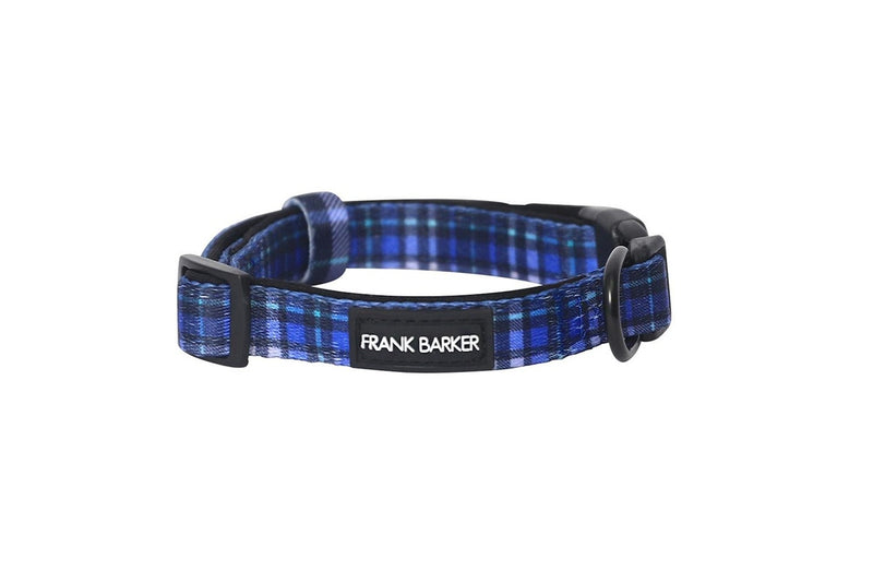 Frank Barker Adjustable 40-65cm Plaid Pet Dog Collar Neck Strap L w Clasp Blue