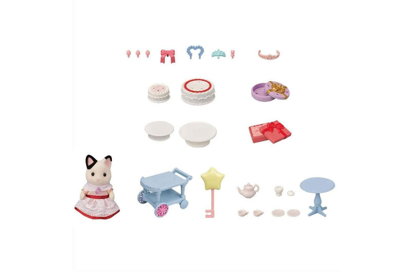 Sylvanian Families Kids Children Toy Tuxedo Cat Girl Doll Party Time Playset 3y+