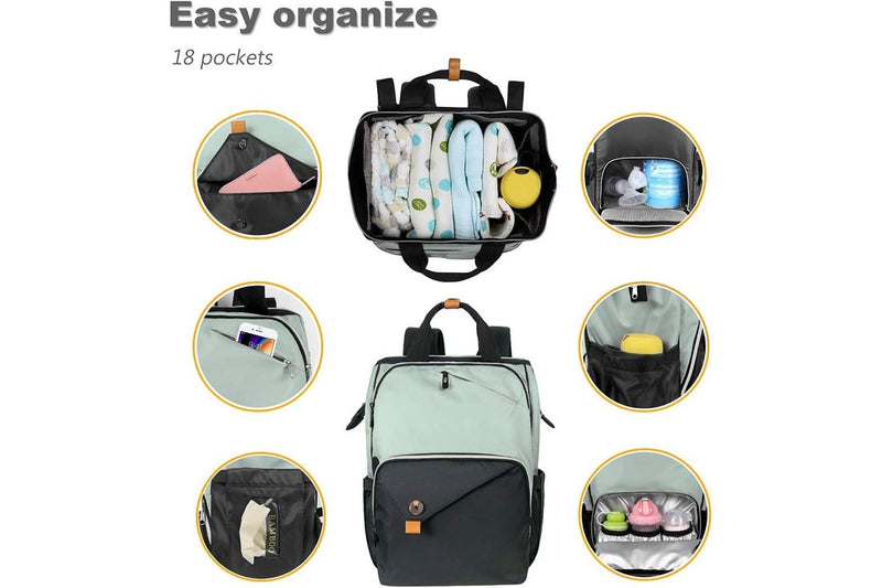 Large Capacity Diaper Bag Backpack,Travel Back Pack Maternity Baby Nappy Changing Bags,Double Compartments,Stroller Straps,Waterproof Grey Black