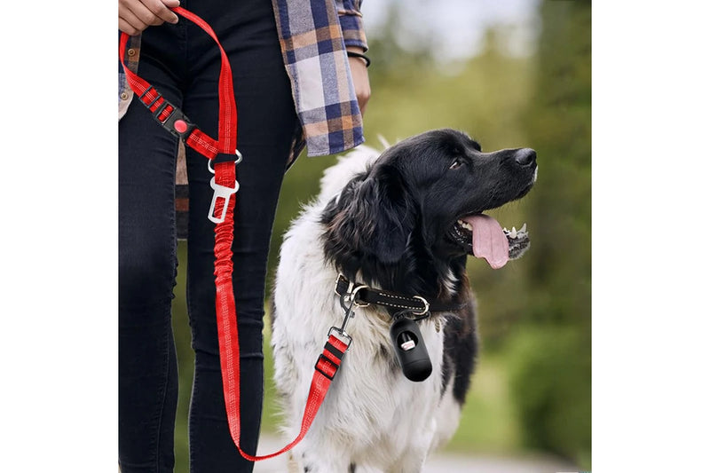 3-in-1 Removable Dog Seat Belt Harness for Car Retractable Reflective Bungee Dog Seatbelt Red