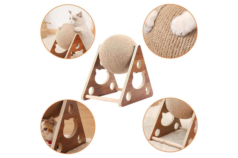 Interactive Natural Wood Cat Scratching Toy Ball for Cats