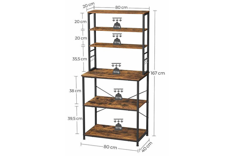 Vasagle Kitchen Storage Baker's Rack - 6-Tier (Rustic Brown)