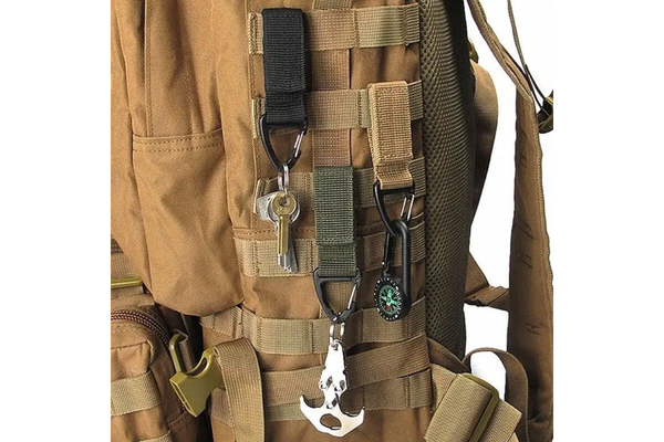 Multifunctional Molle Webbing Belt Clip Carabiner Buckle Backpack Chain Hook Black - Standard