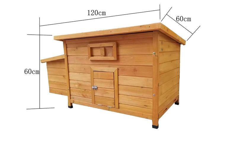 Solid Wood Chicken House with Nesting Box & Pull Out Tray- Natural Wood