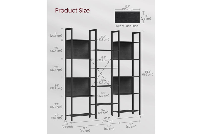 VASAGLE Metal Frame Bookshelf with 14 Shelves - Black