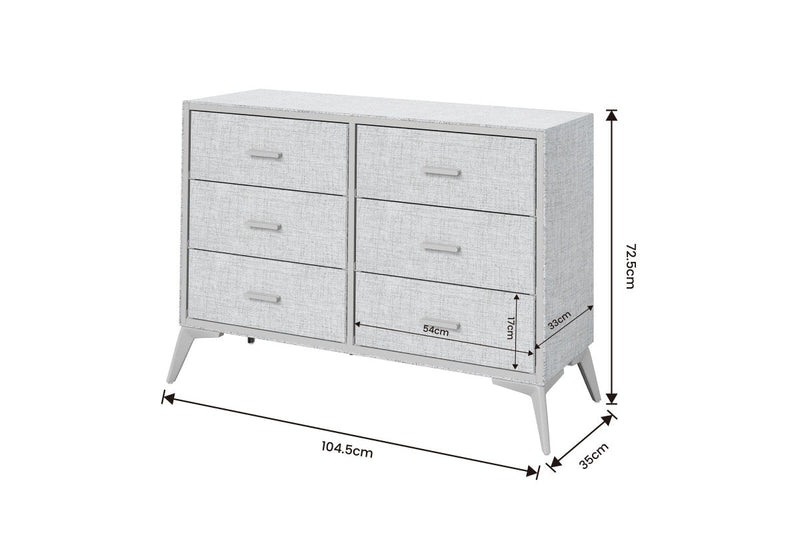 Fraser Country: Lyle 6 Drawer Dresser Snow Velvet Light Grey