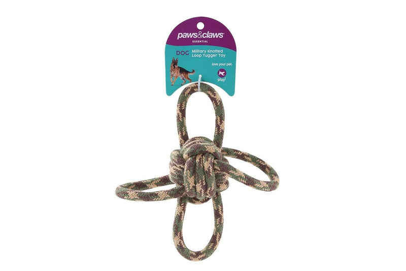 4x Paws & Claws Military Knotted 4-Way Loop 22cm Dog Tugger Pet Toy Chew Assort