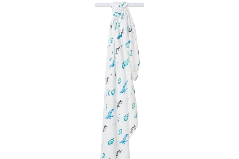 Lulujo: Muslin Bamboo Swaddle - Whales