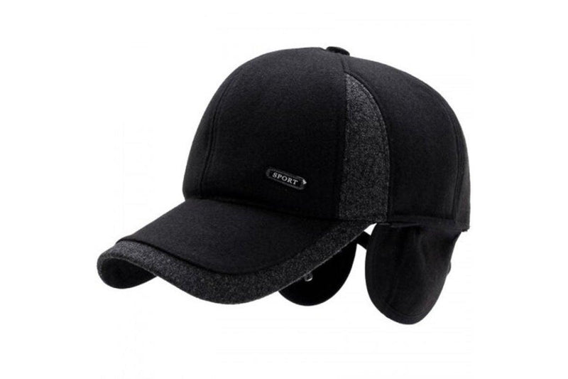 Thick Warm Woolen Baseball Cap Earmuffs Adjustable For 56 59Cm Black - Standard