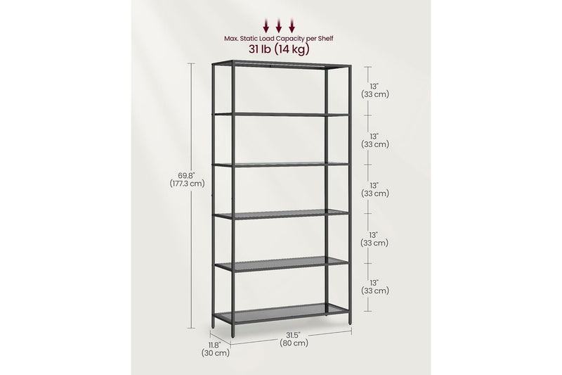 VASAGLE 6-Tier Glass Shelf - Ink Black/Slate Grey