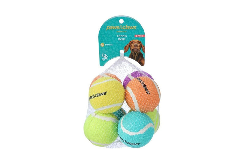 24PK Paws & Claws Pet Dog Toy 6cm Tennis Balls 2-Tone Solid Interactive Assort