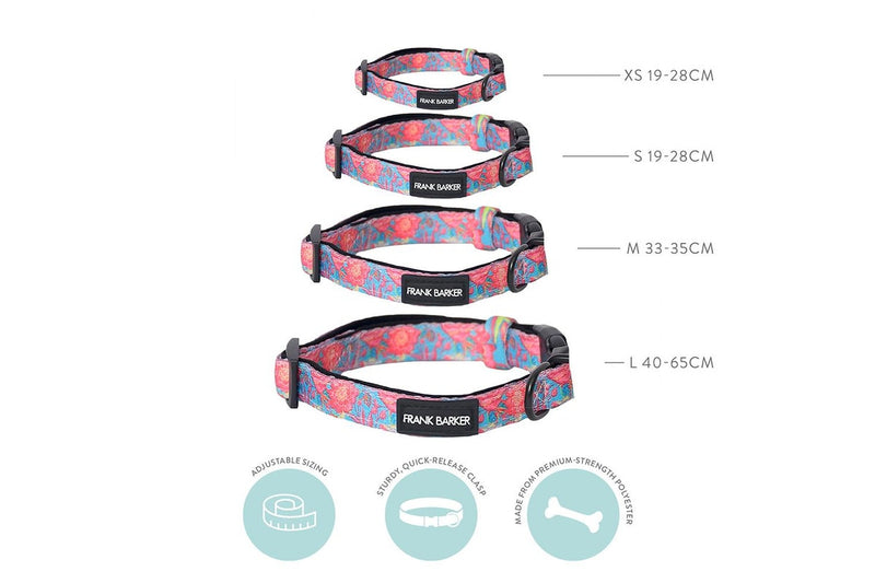 Frank Barker Adjustable 19-28cm Floral Dog Pet Collar Neck Strap w Clasp XS