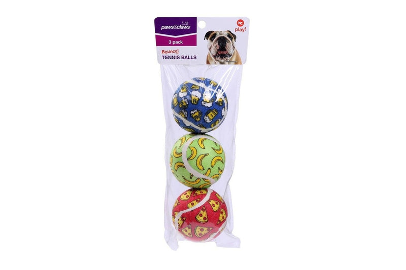 12x Paws & Claws 6cm Tennis Balls Printed Dog Toy Interactive Fun Toys Play Asst