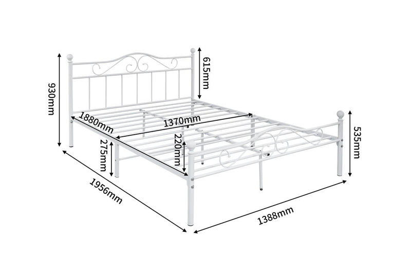 Fraser Country Double Metal Bed Frame - White