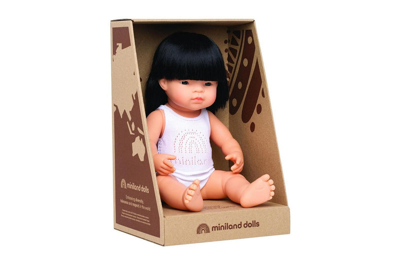 Miniland Baby Doll Asian Girl 38cm Lifelike Realistic Kids Pretend Play Toy 10m+