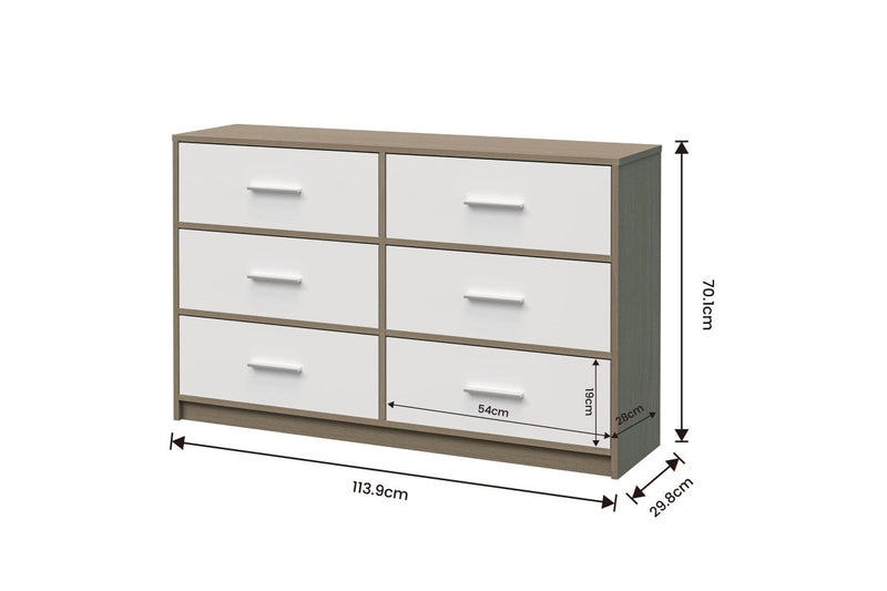 Fraser Country: Lada Home 6 Drawer Storage Dresser - Grey & White With Silver Handle