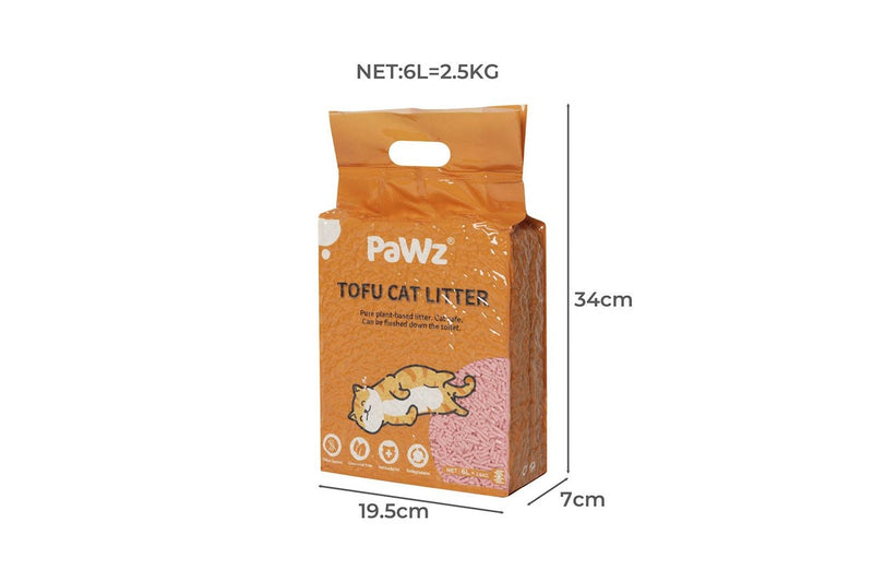 Pawz 2.5kg Tofu Cat Litter Clumping Flushable Fast Super Absorben Watermelon x6