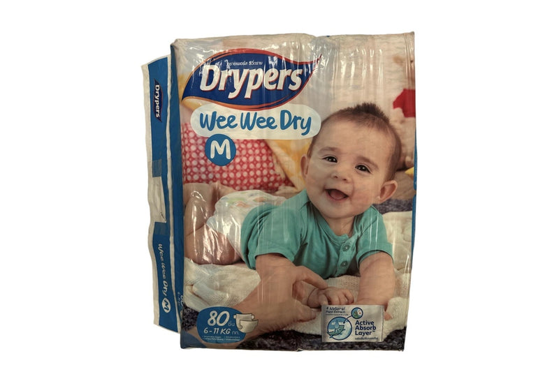 80pk Drypers Wee Wee Dry Disposable Diaper Nappies Nappy - Medium 6-11kg