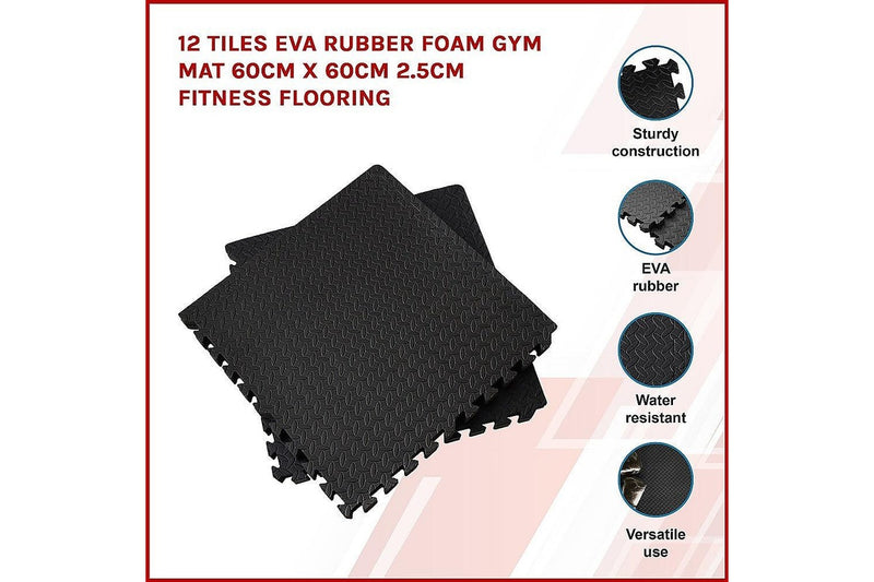 12 Tiles Eva Rubber Foam Gym Mat 60Cm X 2.5Cm Fitness Flooring