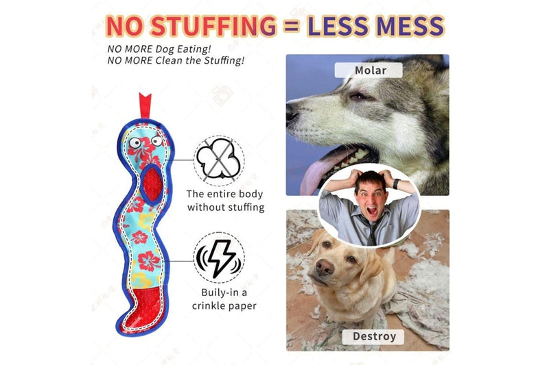 Durable Non-toxic No Stuffing Squeaky Crinkle Snake Dog Chew Toys For Small Medium Large Dogs