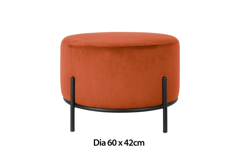 Fraser Country Velvet Round Ottoman - Terracotta