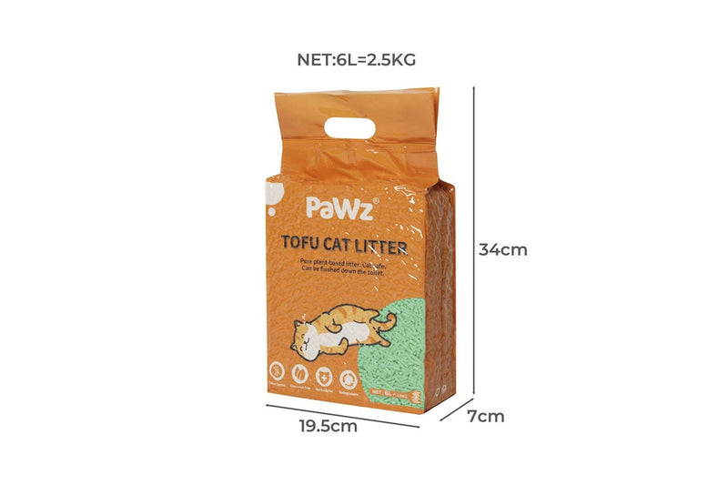 Pawz 2.5kg Tofu Cat Litter Clumping Flushable Fast Super Absorben Green Tea x6