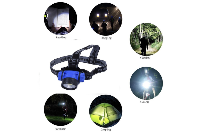 3 Mode Headlamp w COB LED Head Torch Adjustable Headband Wide Beam Light Camping Running