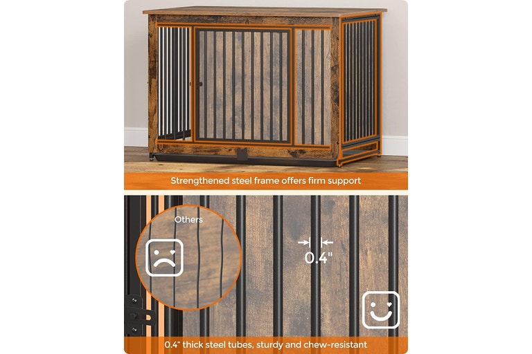 VASAGLE Feandrea Dog Crate Furniture with 2 Doors - Rustic Brown