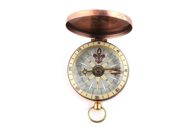 Vintage Copper Flip Cover Metal Pocket Watch Compass Camping Hiking Boating Nautical Marine Survival - Standard - Set Of 1