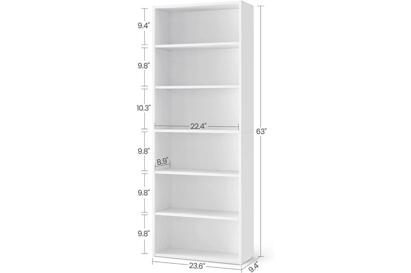 VASAGLE 6-Tier Open Bookcase with Adjustable Storage Shelves - White