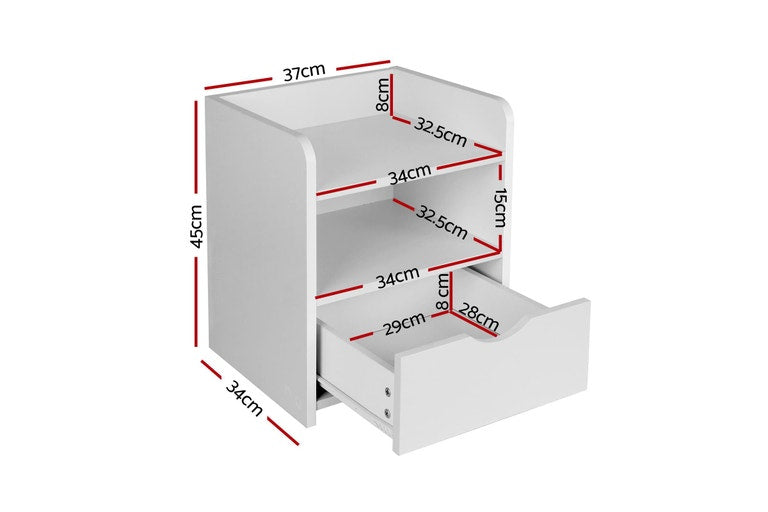 Artiss 2X Bedside Table 1 Drawer with Shelf - FARA White