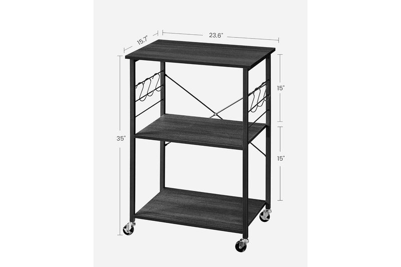 VASAGLE 3 Tier Metal Frame Kitchen Trolley - Ebony Black