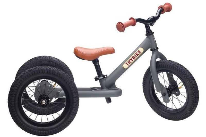 Trybike: 2-In-1 Steel Balance Bike - (Matte Grey/Brown)