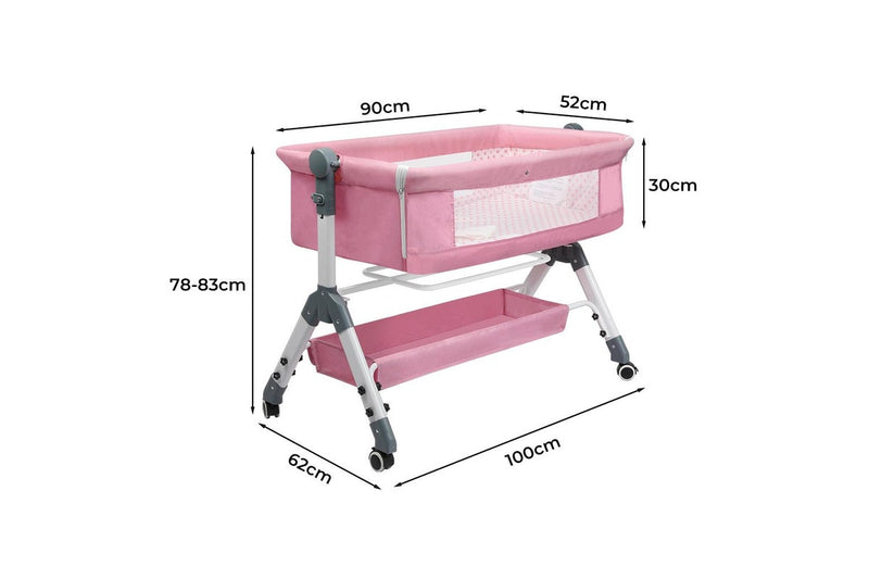 Bopeep Baby Cot Bed Crib Portable Bassinet Safety Fence Adjustable Bedside Pink