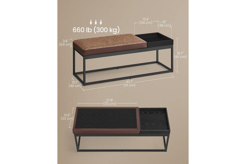 SONGMICS Ottoman Bench with Reversible Top - Walnut Brown