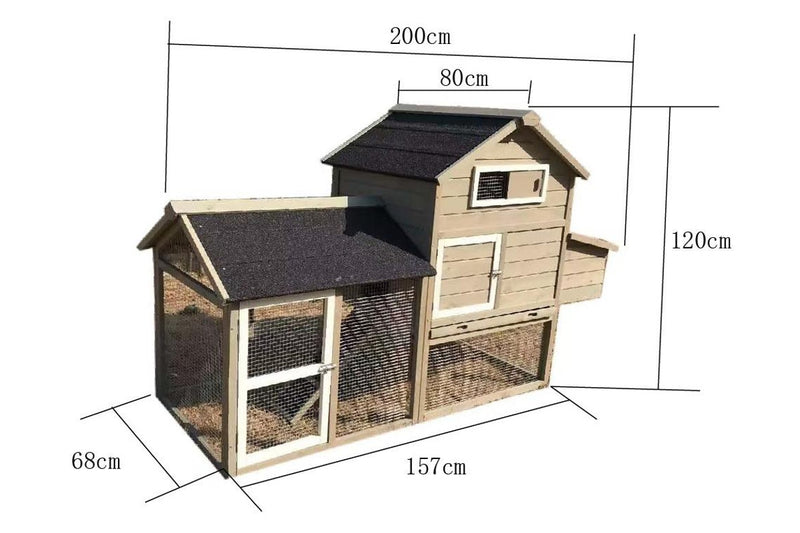 Solid Wood Large Outdoor Chicken House - Natural Grey & Black