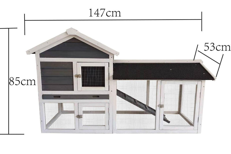 Solid Wood Chicken Coop & Rabbit Hutch - Light Grey & White