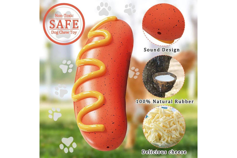 Tough Rubber Dog Chew Toy Squeaky Grilled Sausage Design