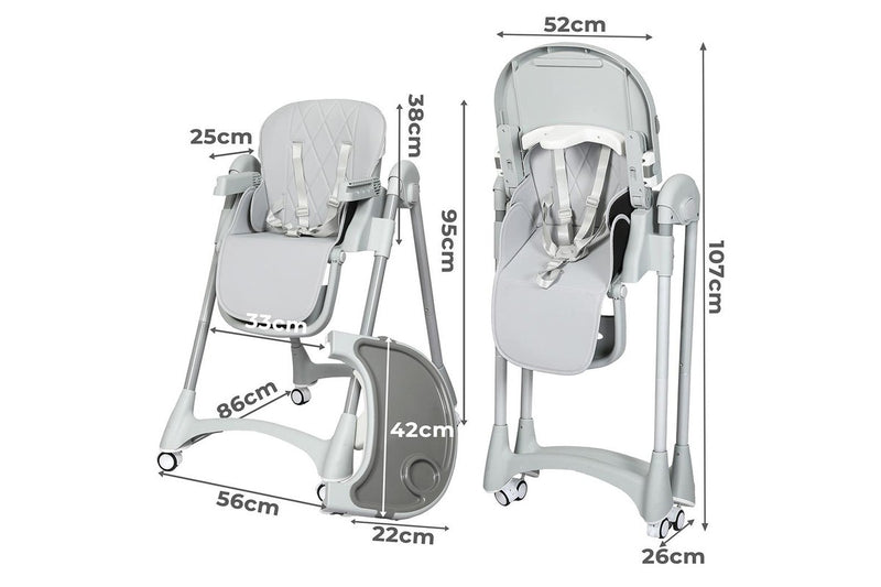 Bopeep Baby High Chair Folding Double Trays Adjustable Height Wheel Eating