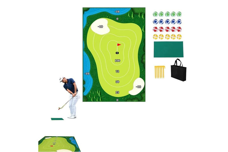 Chipping Golf Game Mat Set Golf Practice Mat Play Mat Indoor Outdoor Games Equipment (Size:With 6pcs Ground Stakes)