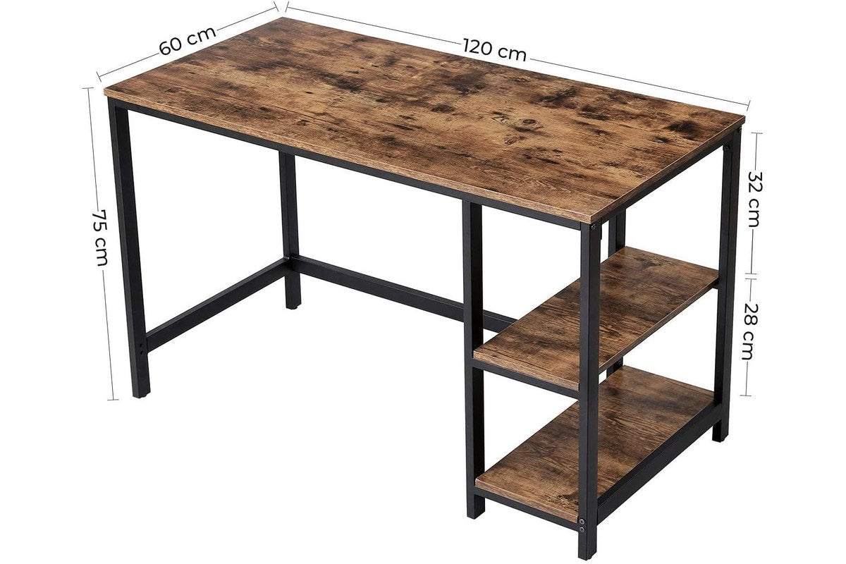 Vasagle 47" Computer Desk with 2 Shelves - Rustic Brown