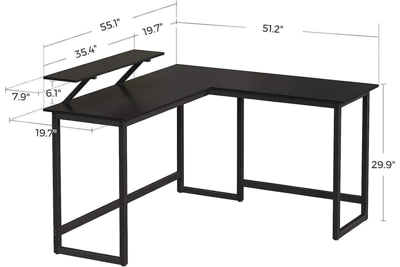 Vasagle L-Shaped Computer Desk with Monitor Stand - Black