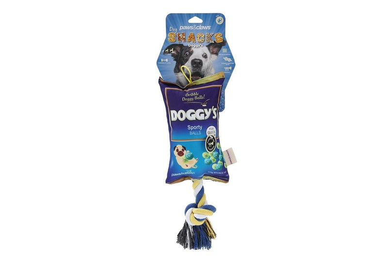 2x Paws & Claws 25cm Doggy's Balls Snacks Oxford Tugger Pet Play Toy w Rope Asst